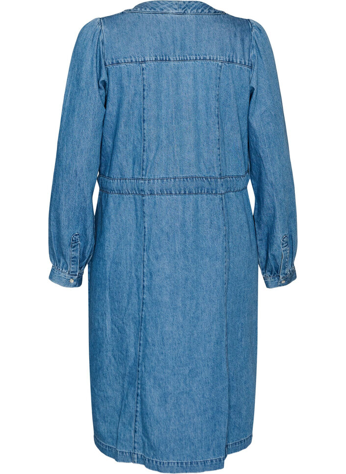 Denim dress with V-neck and tie-belt, Light Blue, Packshot image number 1