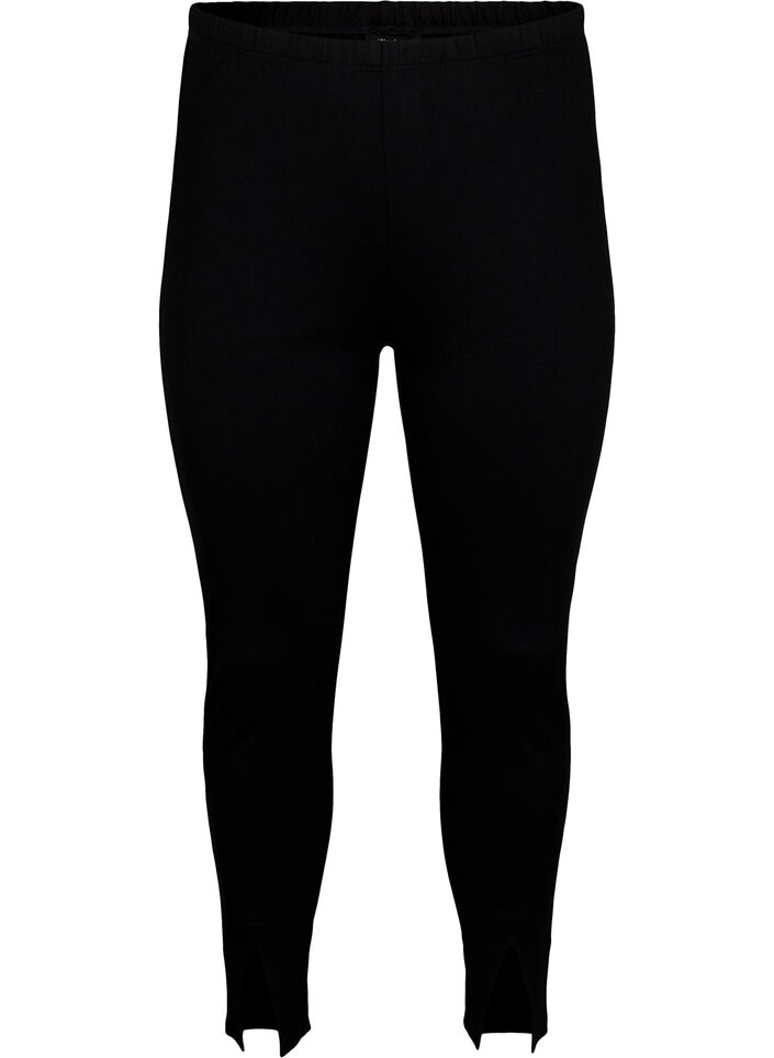 Viscose leggings with a slit at the front, Black, Packshot image number 0