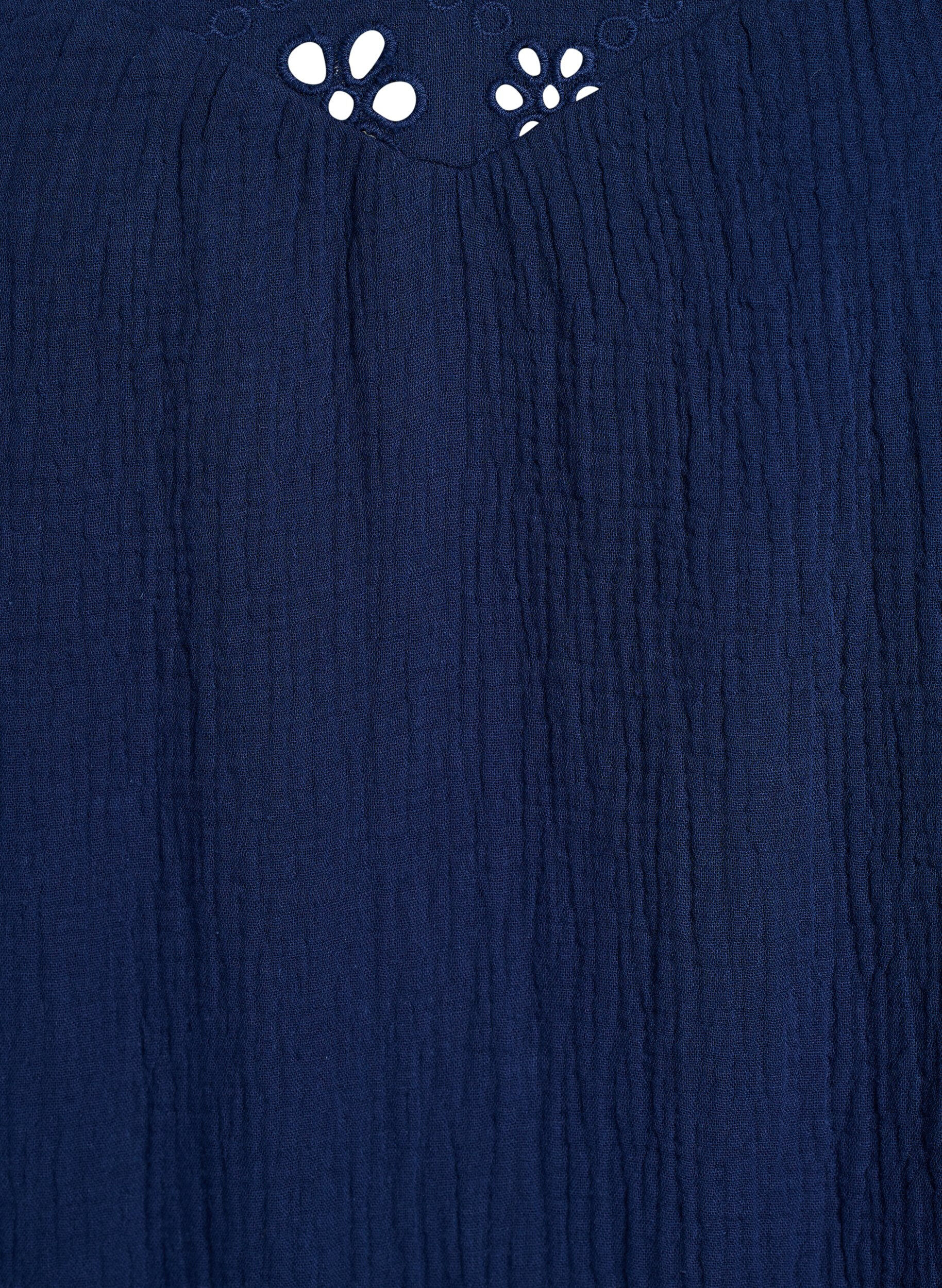 Zizzifashion Blouse in cotton muslin with broderie anglaise and 1/2 sleeves, Blue, Packshot image number 2