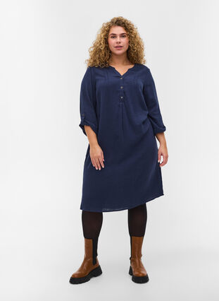 Cotton dress with 3/4 sleeves, Navy Blazer, Model image number 2
