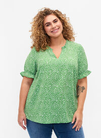 Short-sleeved blouse with print (GRS), Green Ditsy, Model