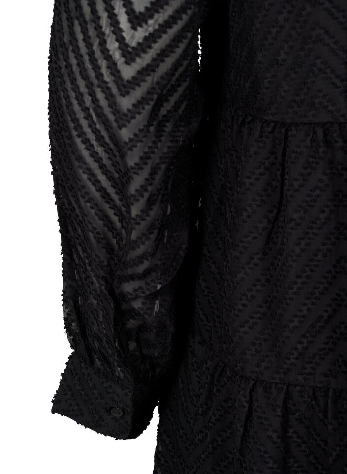 Textured short dress with a ruffle collar, Black, Packshot image number 3