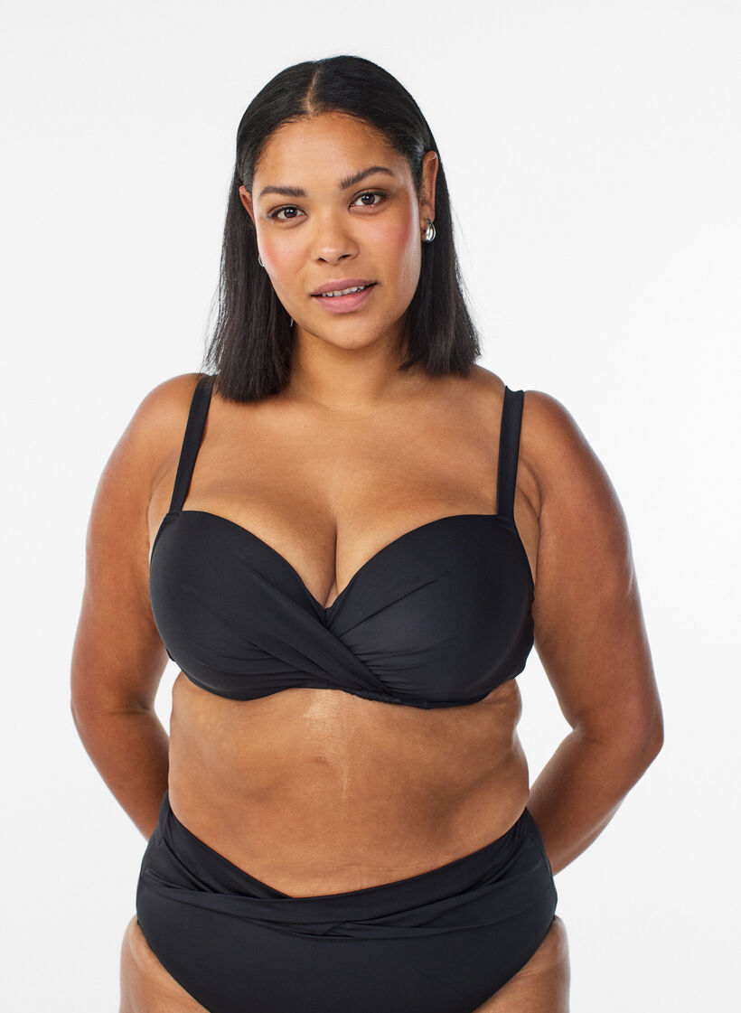 Bikini top with underwire and draping, Black, Model image number 0