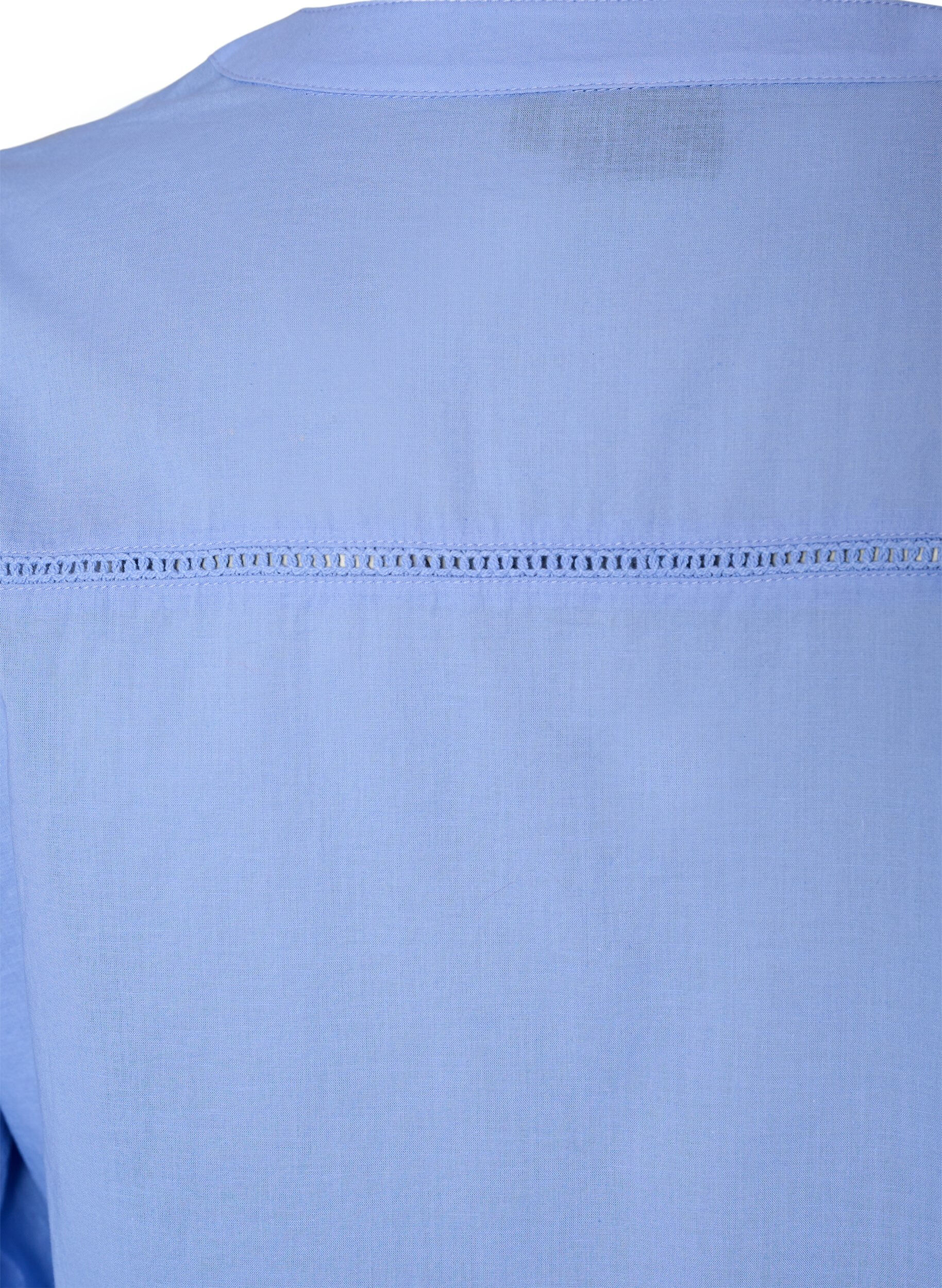 ZizzifashionCotton tunic with a V-neck and crochet trim, Blue, Packshot image number 3
