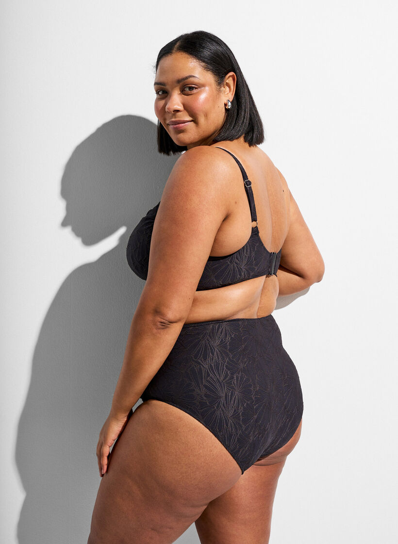 High-waisted bikini bottoms with a structured pattern, Dark Grey, Model image number 1