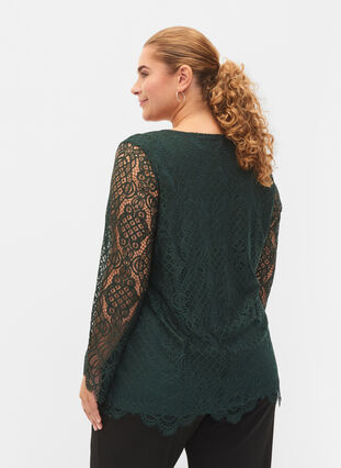 Long-sleeved lace blouse with v-neck, Scarab, Model image number 1
