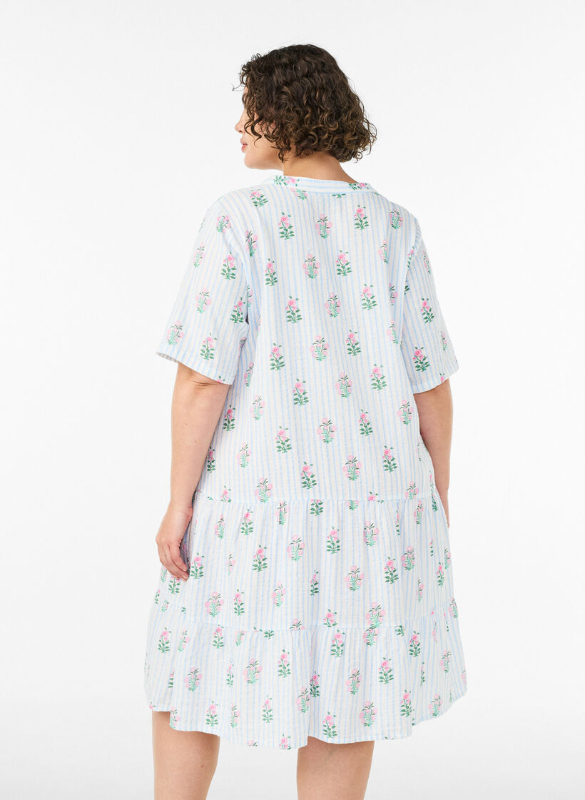 Short A-line dress in cotton muslin, Vanilla, Model image number 2