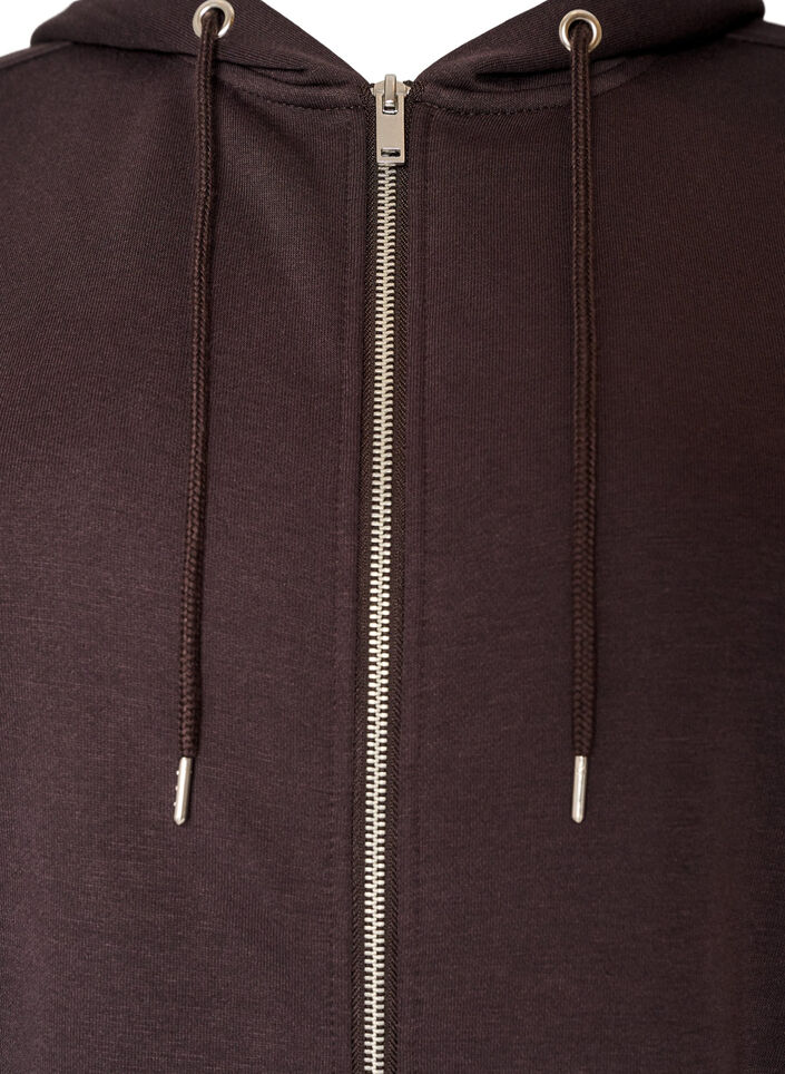 Long hoodie with zip and pockets, Brown, Packshot image number 2
