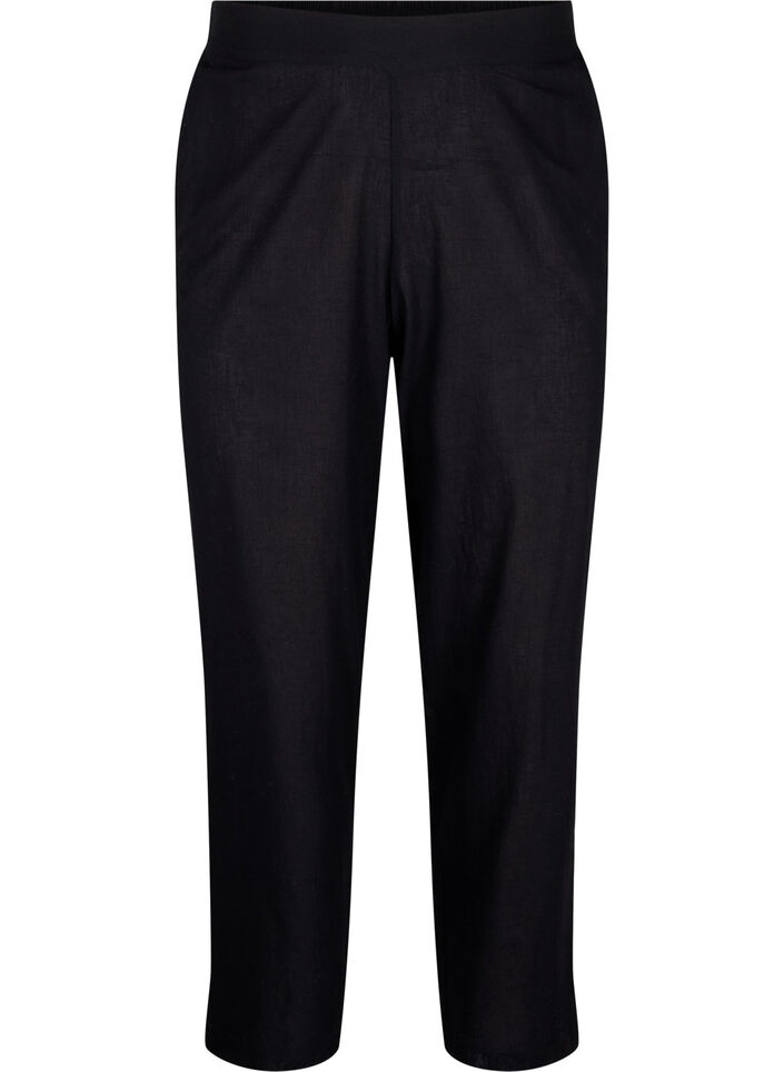 Loose pants in linen-cotton blend, Black, Packshot image number 0