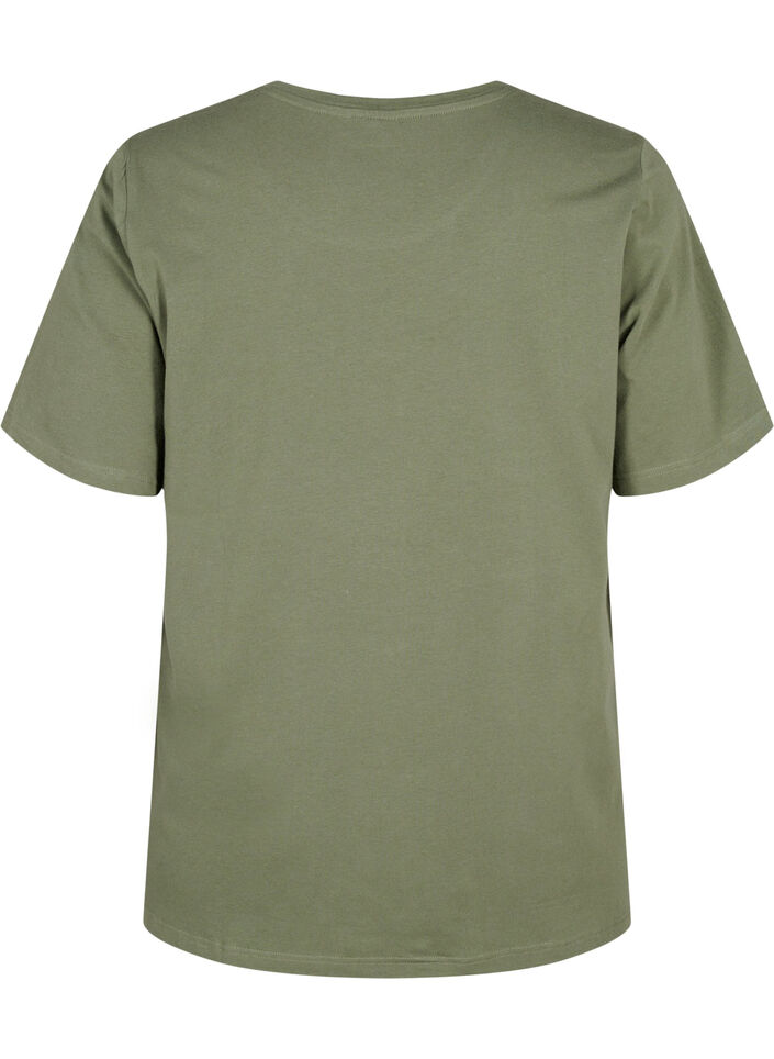 Organic cotton T-shirt with embroidery details, Thyme, Packshot image number 1