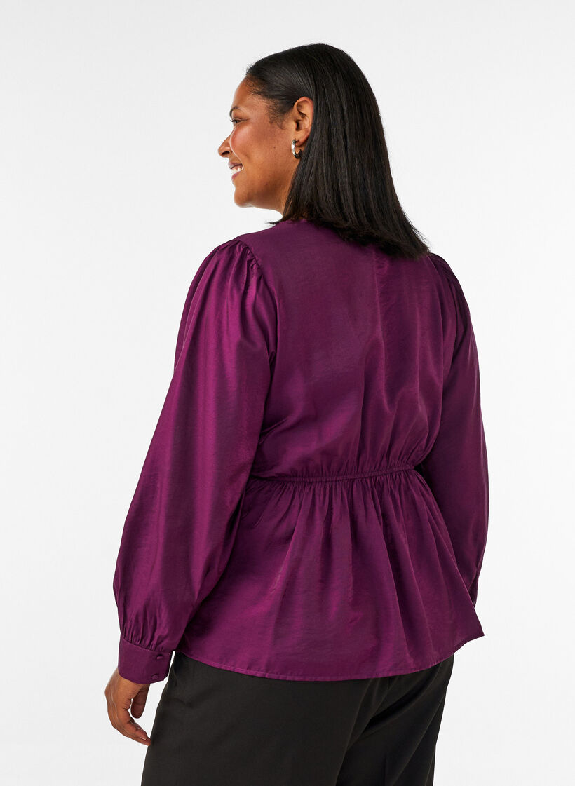 Shiny viscose blouse with peplum effect, Purple, Model image number 2