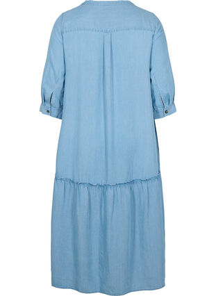 Midi dress with button fastening and 3/4 sleeves, Light blue denim, Packshot image number 1