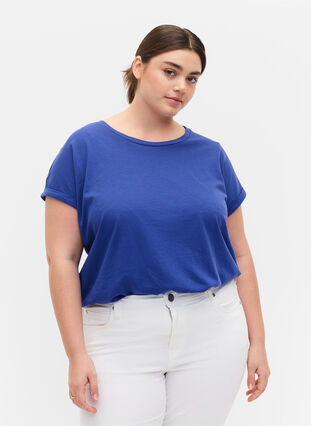 Short sleeve cotton blend T-shirt, Royal Blue, Model image number 0