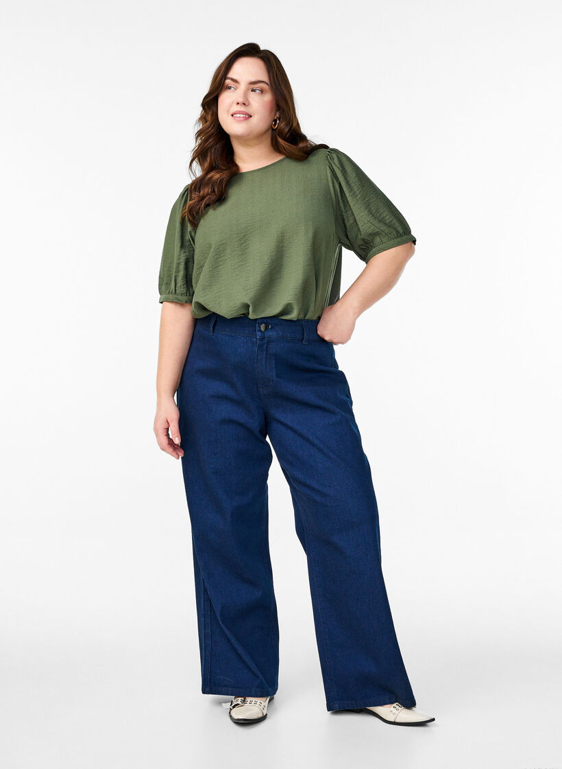 Viscose blouse with 1/2 sleeves, Green, Model image number 1