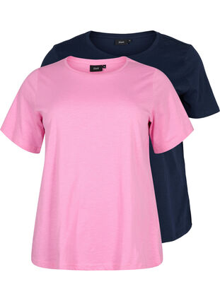 Basics cotton t-shirt 2-pack, Rosebloom/Navy B, Packshot image number 0
