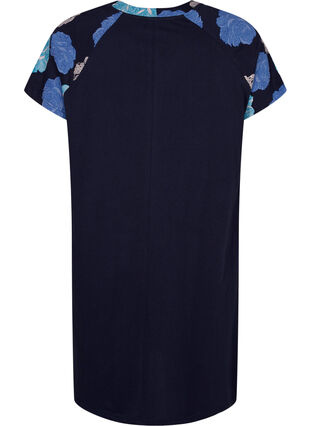 Short sleeve cotton nightdress with print details, Blue Flower, Packshot image number 1