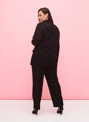 Tone-on-tone viscose jacquard trousers, Black, Model image number 1