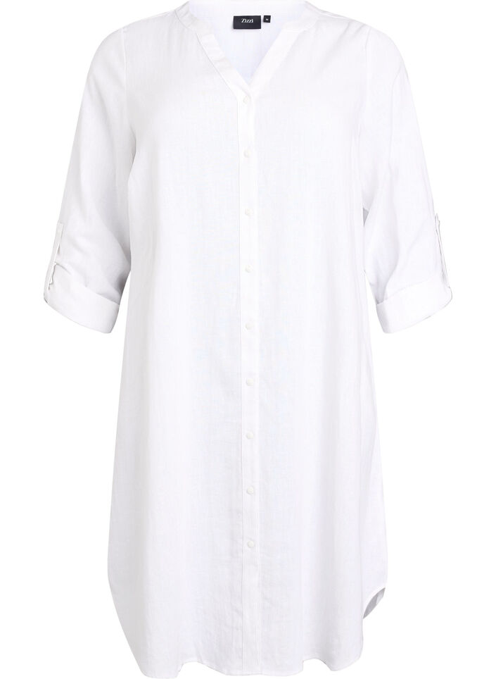 Long shirt in linen and viscose, White, Packshot image number 0