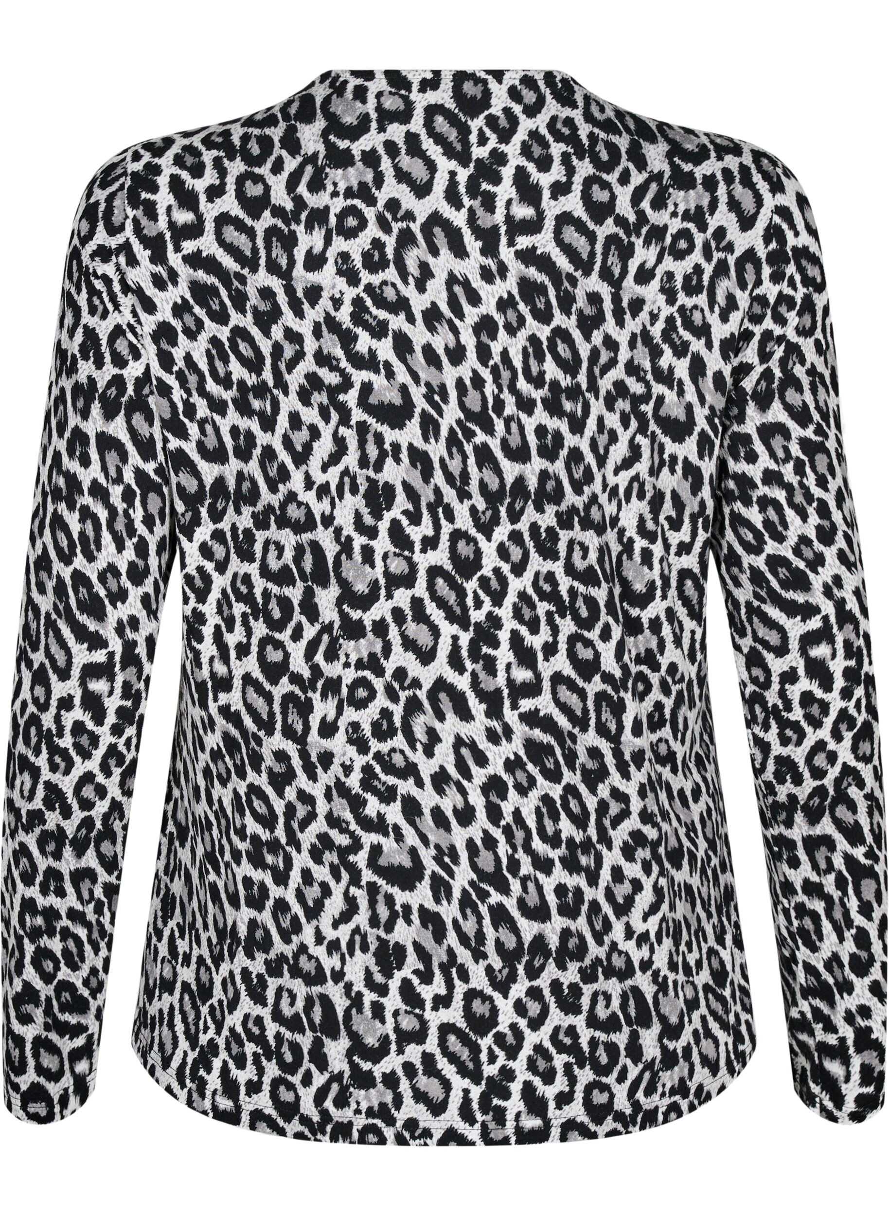 Zizzifashion Long-sleeved blouse with leopard print, Dark Grey, Packshot image number 1