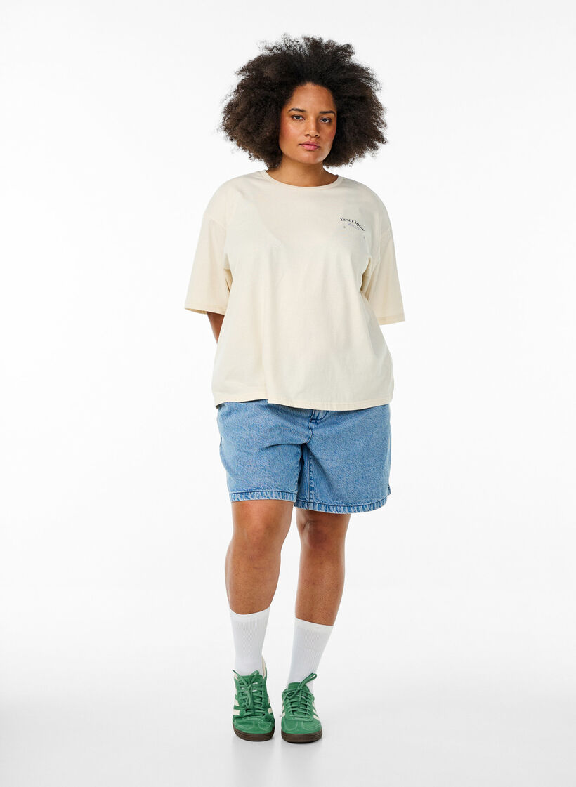 Oversized T-shirt with back print, Beige, Model image number 1