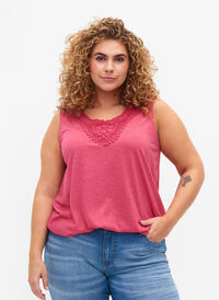 Sleeveless top with lace, Bright Rose Mel., Model