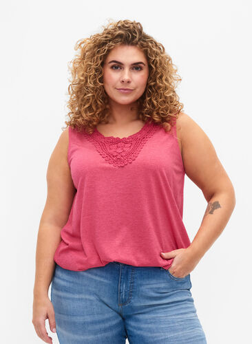 Sleeveless top with lace, Bright Rose Mel., Model image number 0