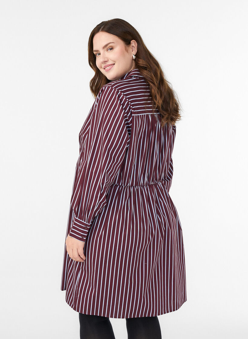 Striped shirt dress with an elasticated waist, Dark Bordeaux, Model image number 2
