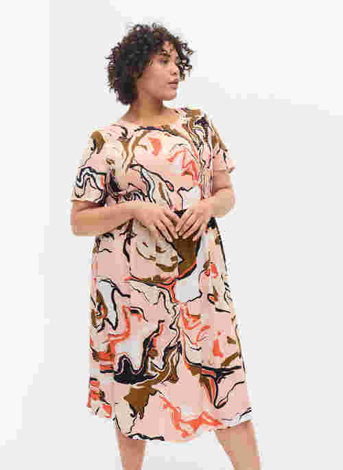Printed viscose dress with smock