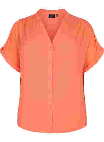 Short-sleeved viscose shirt with v-neck