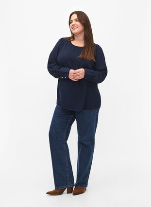 Long-sleeved blouse with texture, Navy Blazer, Model image number 2