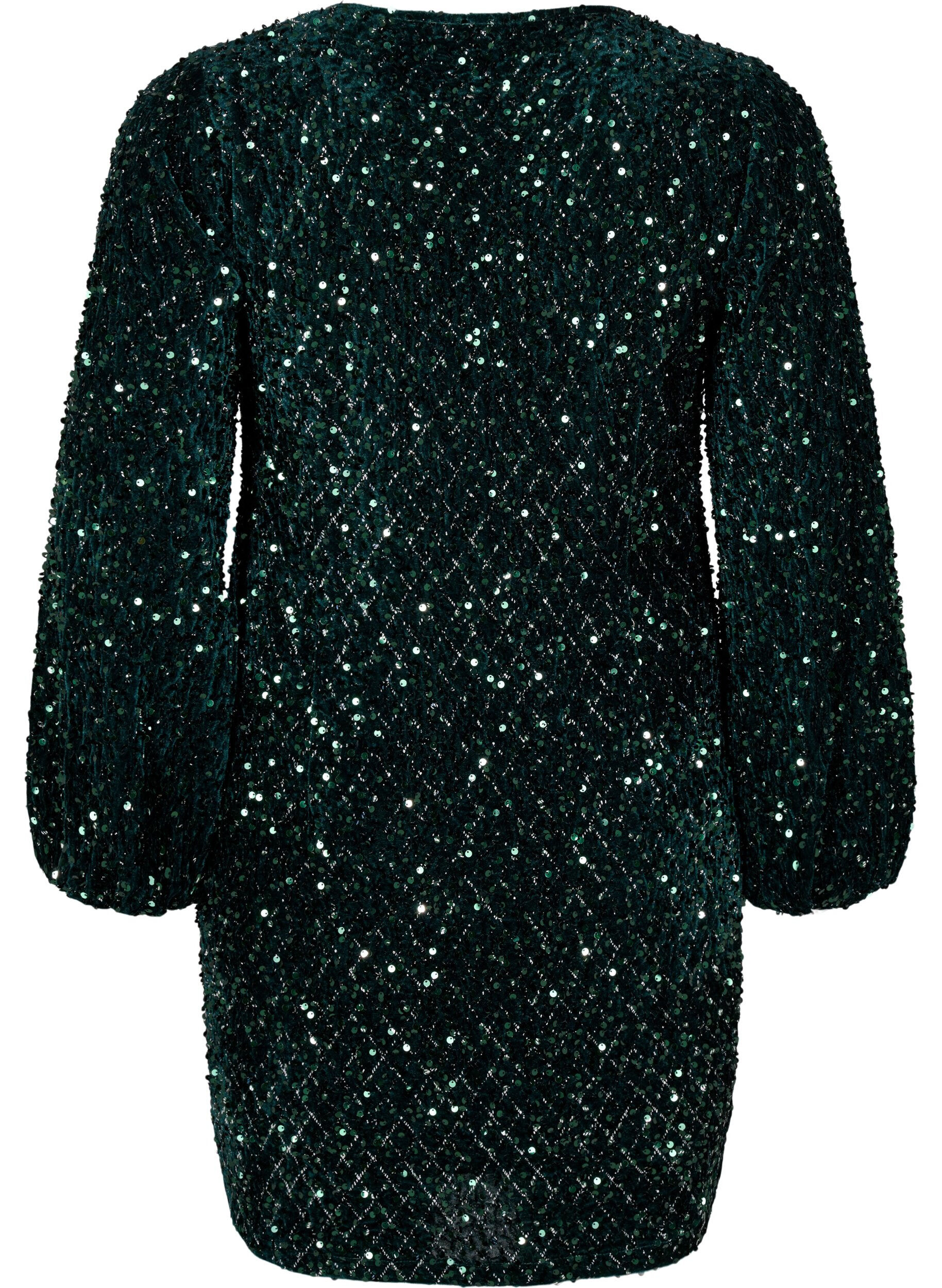 Zizzifashion Sequin dress with a V-neck and check pattern, Rain Forest Sequins, Packshot image number 1