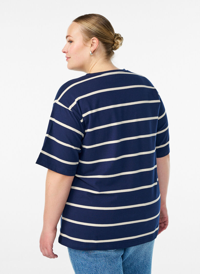 T-shirt with stripes and leopard detail, Blue, Model image number 2