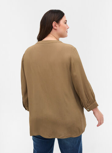 Viscose blouse with 3/4-length sleeves, Timber Wolf, Model image number 1