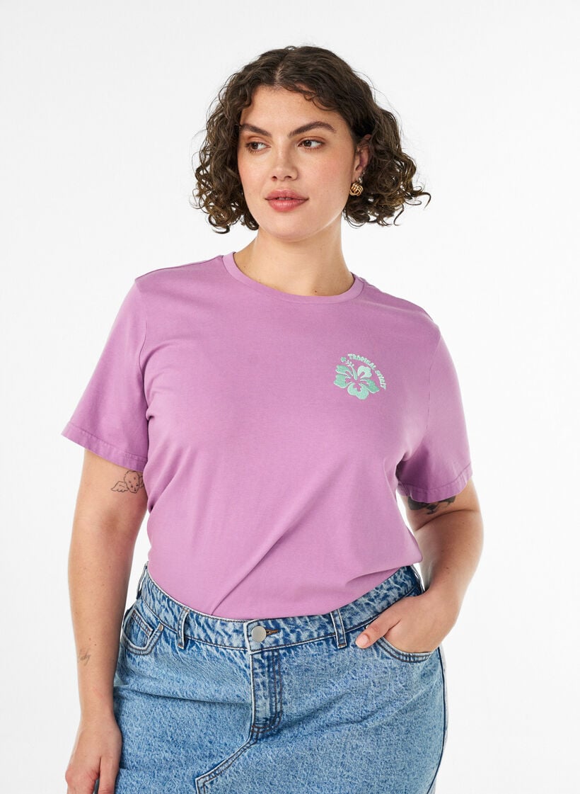 Organic cotton T-shirt with back print, Rose, Model image number 0