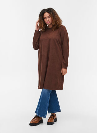Plain 3/4 sleeve dress with rounded neckline, Rocky Road, Model image number 3