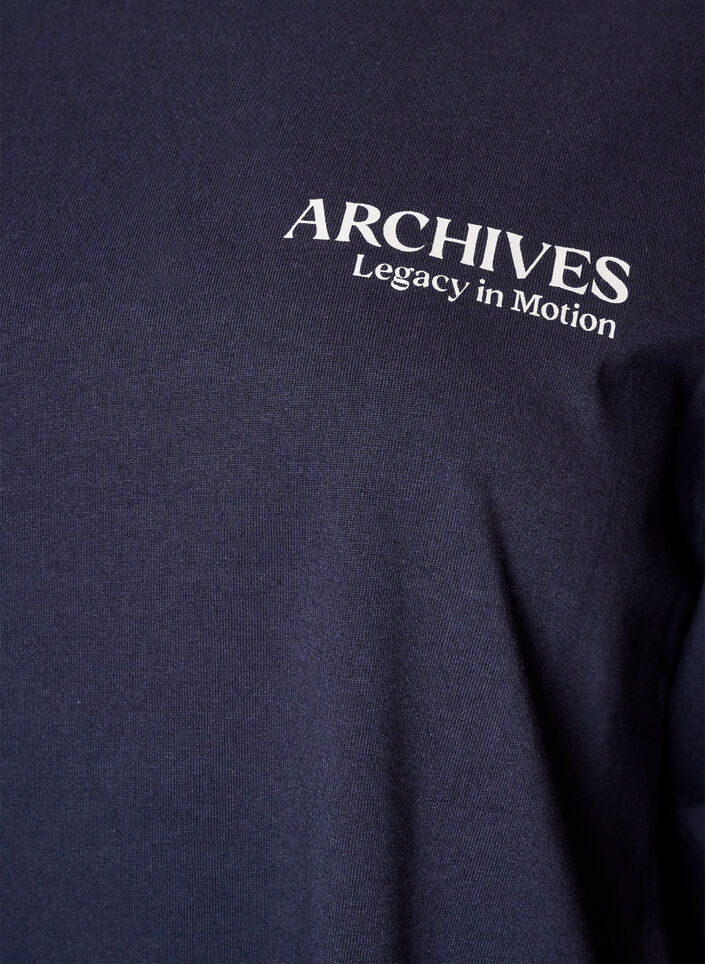 Long-sleeved jersey blouse with text print, Blue, Packshot image number 2