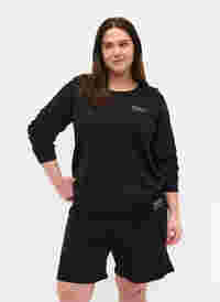 Cotton sweatshirt with text print, Black, Model