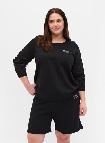 Cotton sweatshirt with text print, Black, Model image number 0