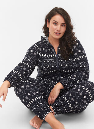 Christmas jumpsuit with hood, Night Sky/White AOP, Model image number 2