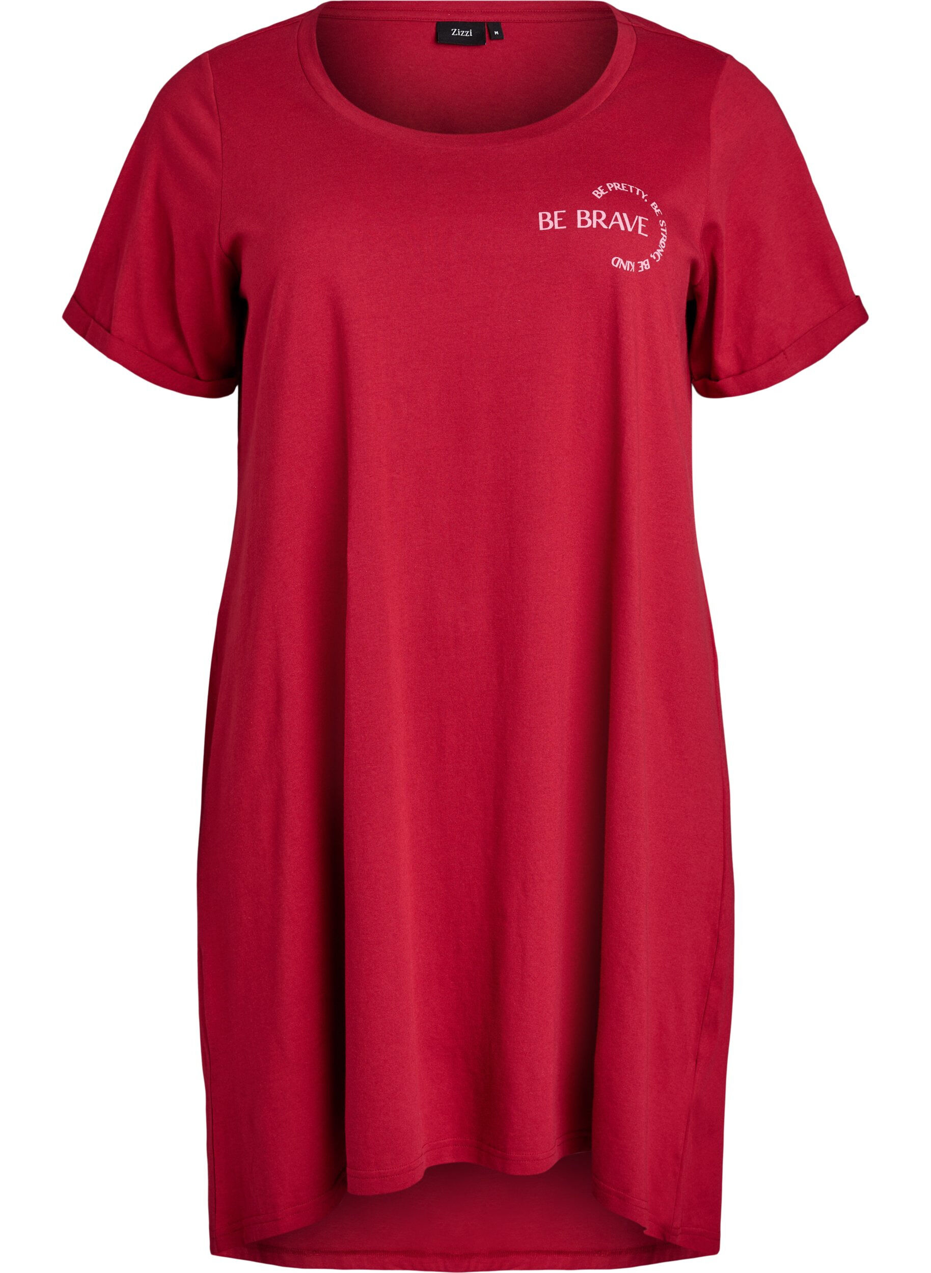 ZizzifashionShort-sleeved nightgown in organic cotton, Red, Packshot image number 0