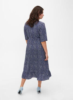 Printed wrap dress with short sleeves , M. Blue Graphic AOP, Model image number 1