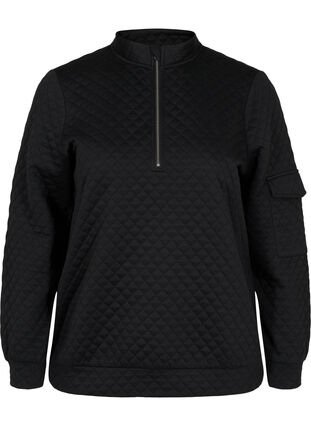 Quilted sweatshirt with zip, Black, Packshot image number 0