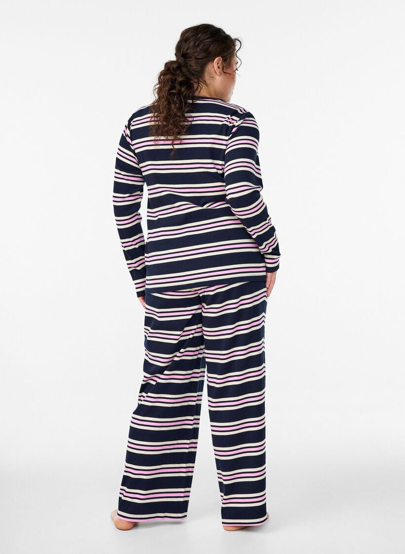 Striped pyjama bottoms with wide legs, Blue, Model image number 2