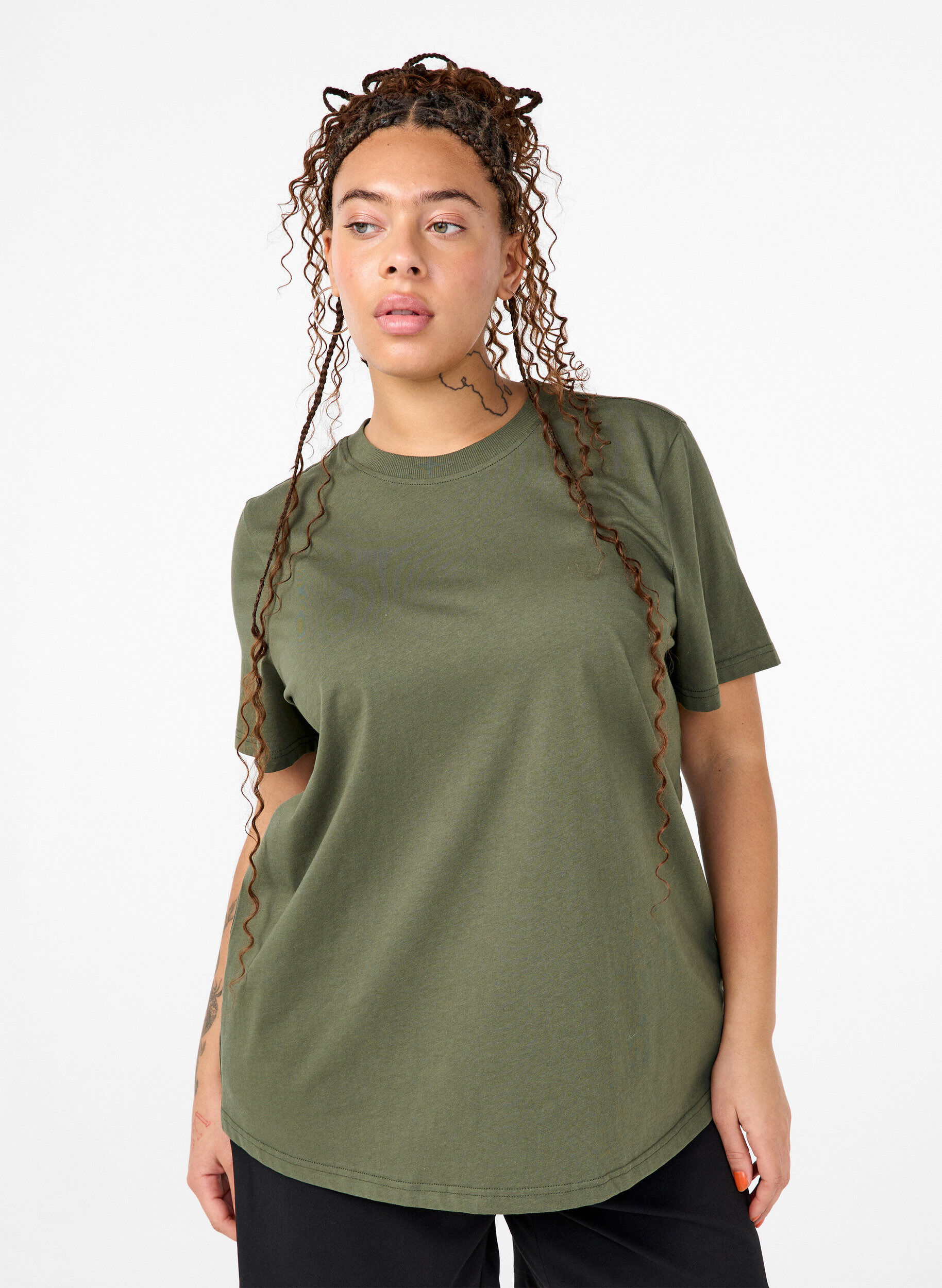 Zizzifashion Basic cotton T-shirt with round neck, Green, Model image number 0