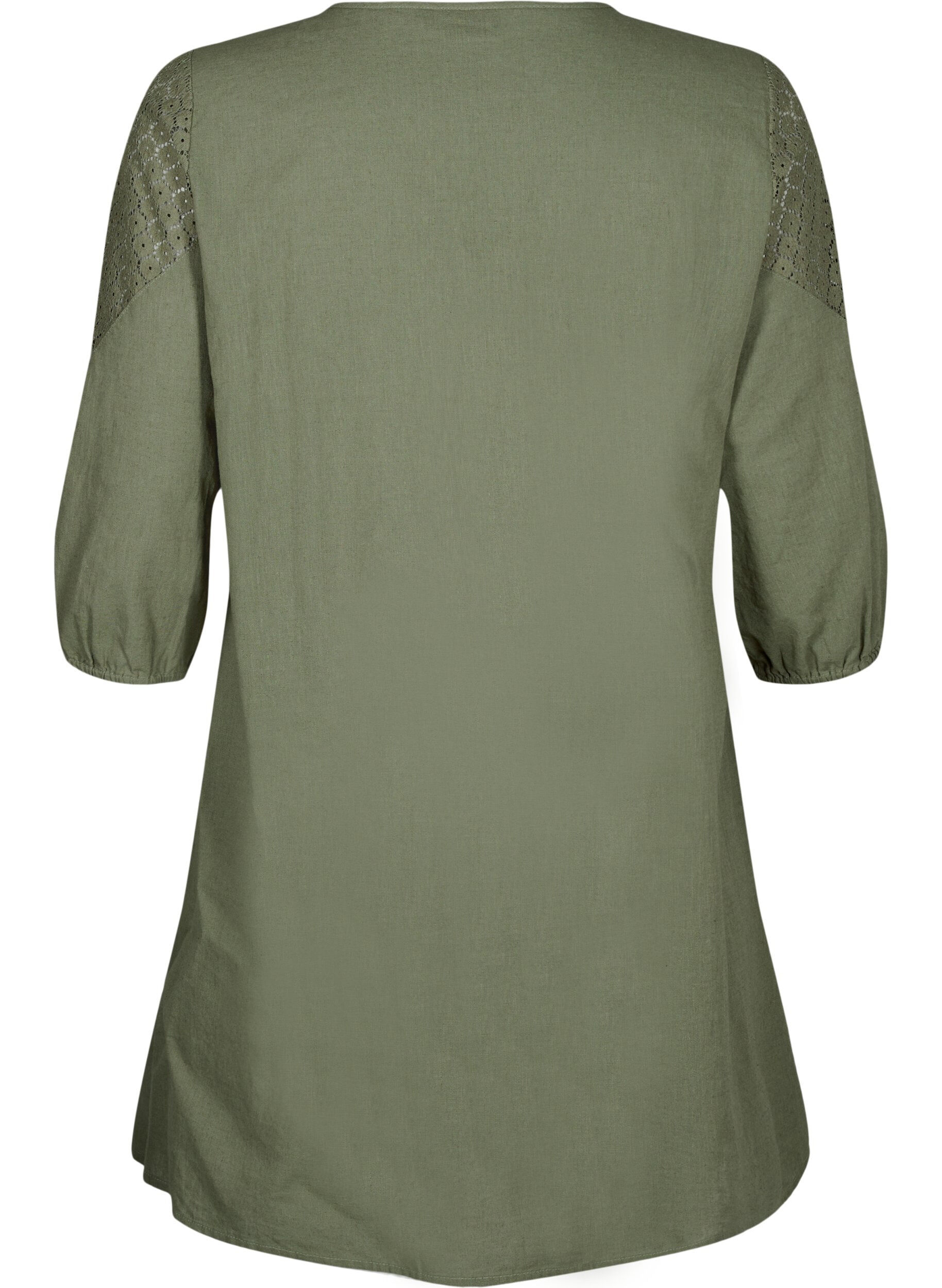 Zizzifashion Dress in a cotton blend with linen and crochet detail, Deep Lichen Green, Packshot image number 1