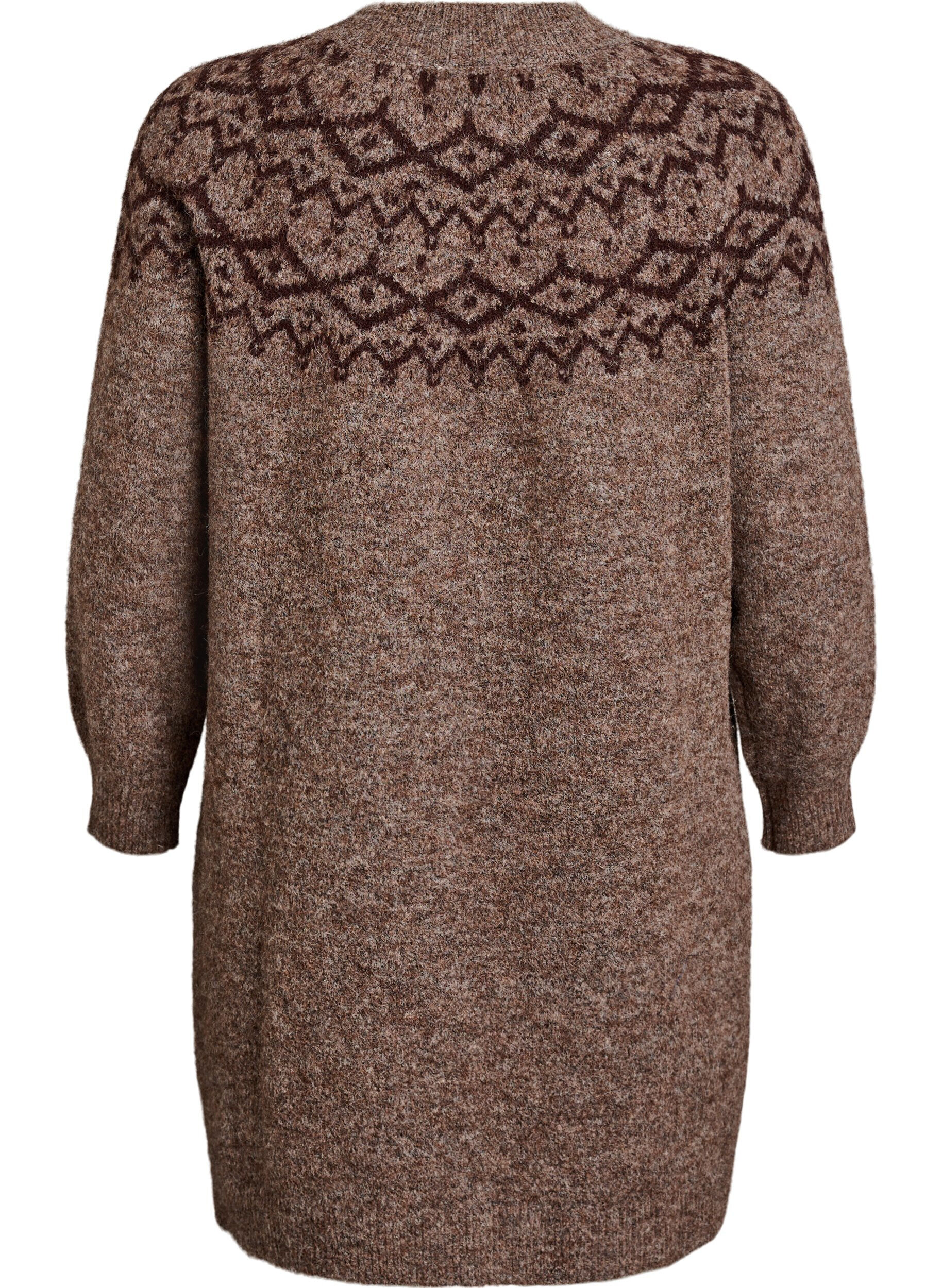 ZizzifashionKnitted dress with jacquard pattern, Brown, Packshot image number 1