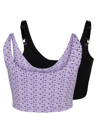 2-pack cotton bra top with adjustable straps, Purple Rose/Black, Packshot image number 1