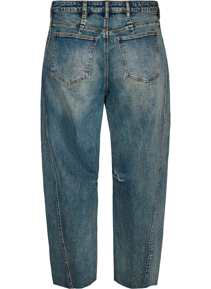 Barrel fit jeans with a distressed wash, Blue, Packshot