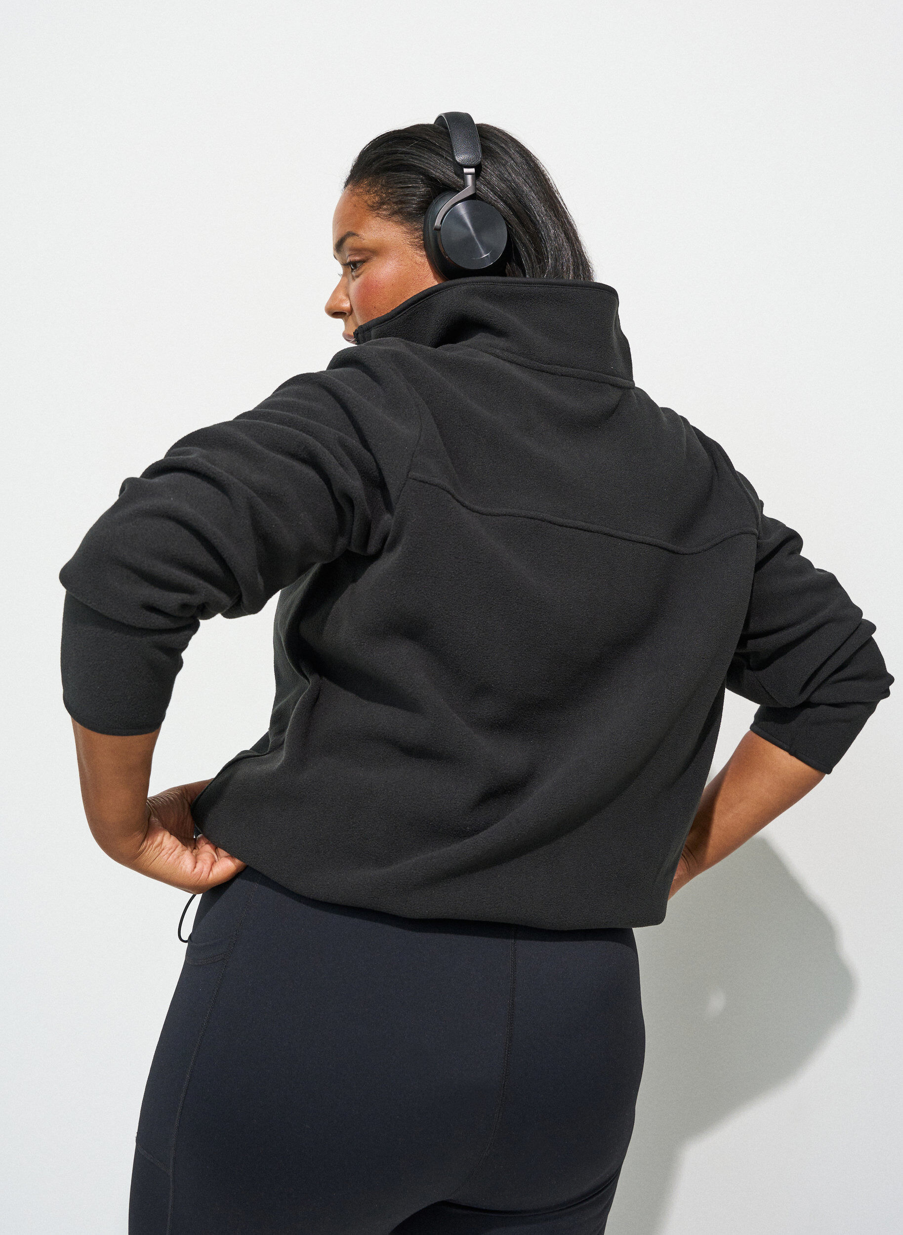 ZizzifashionFleece jacket with pockets, Black, Model image number 2