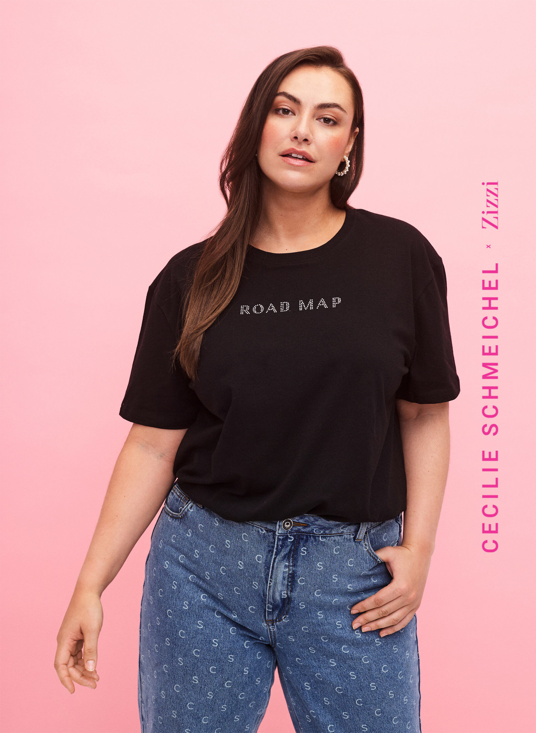 Zizzifashion T-shirt in organic cotton with similistones, Black, Model image number 0